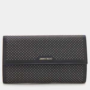 Jimmy Choo Black Leather Clutch with Silver Accents